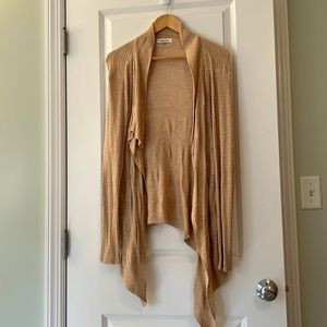 Calvin Klein Tan, Semi Sheer, Loose, Long, Flowing no Button Cardigan